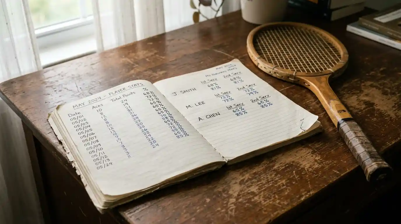Cuaderno con anotaciones manuscritas de unidades de apuesta junto a una raqueta