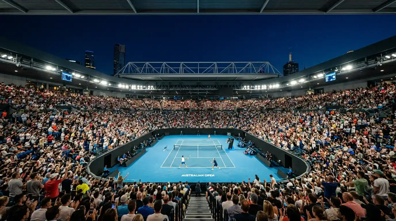 Rod Laver Arena lleno de público durante una sesión nocturna del Open de Australia