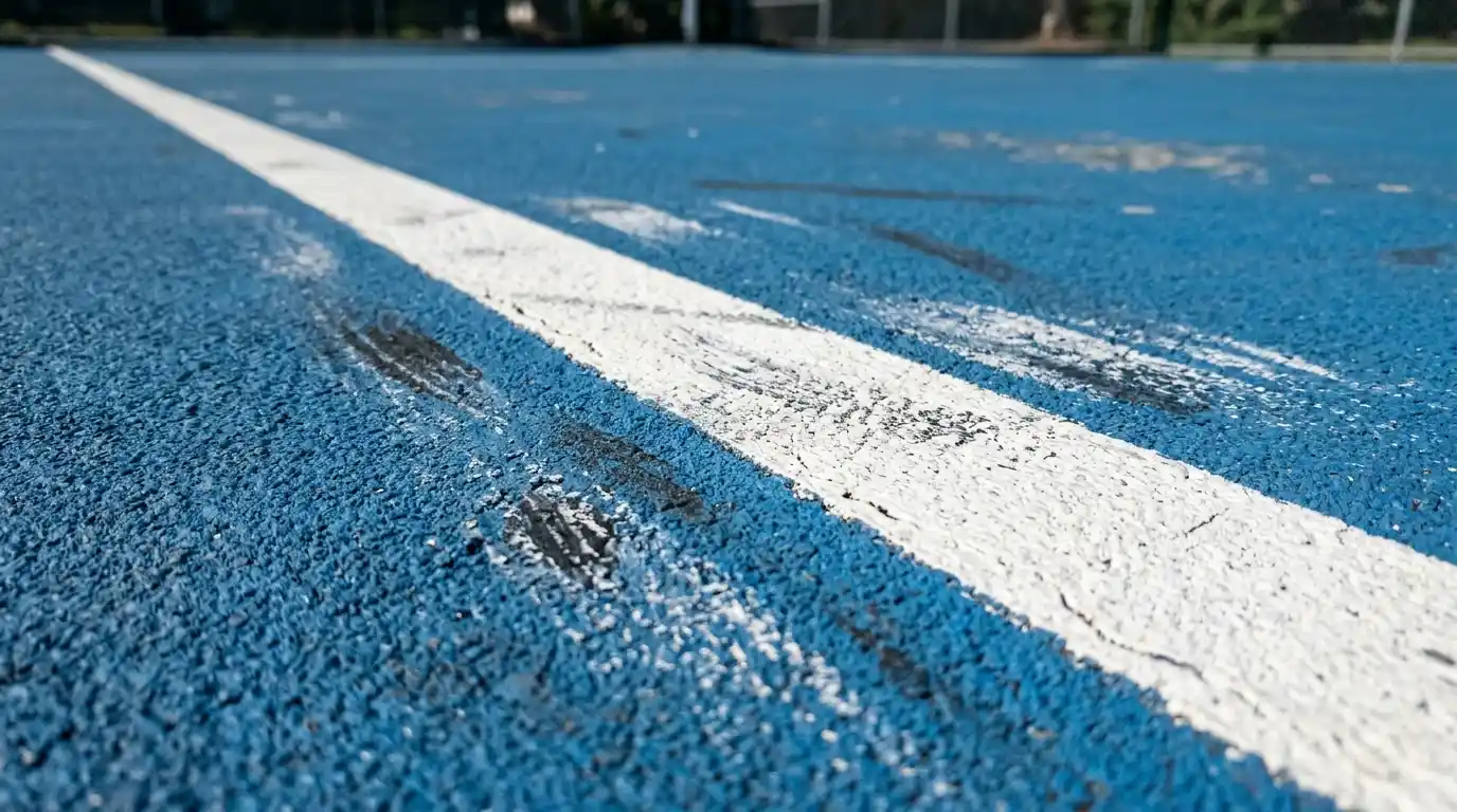 Primer plano de la superficie azul Plexicushion de una pista de tenis dura