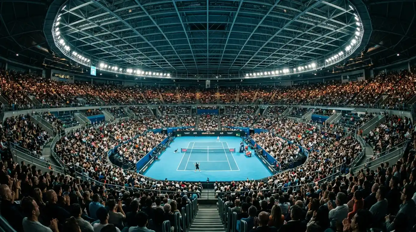 Panorámica de la Rod Laver Arena durante una sesión nocturna del Australian Open 2026
